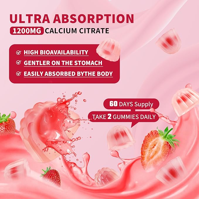 120 CT Calcium 1200 Mg with Vitamin D3 K2 Gummies for AdultsCalcium Citrate Supplements Gummies Women &amp Men - Calcium Gummies with Magnesium &amp ZincB6 B12- Extra Absorption Calcium Supplemen