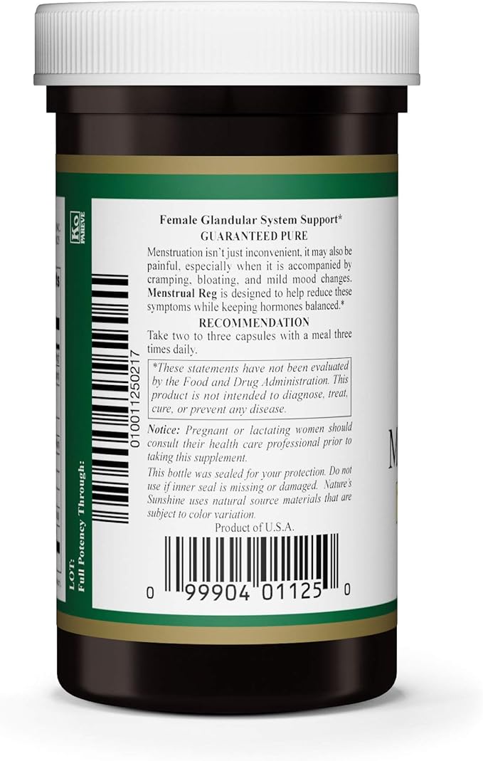 Nature's Sunshine Menstrual Reg 100 Capsules Kosher | Herbal Supplement Helps Maintain Hormone Balance and Promotes a More Comfortable Menstrual Cycle