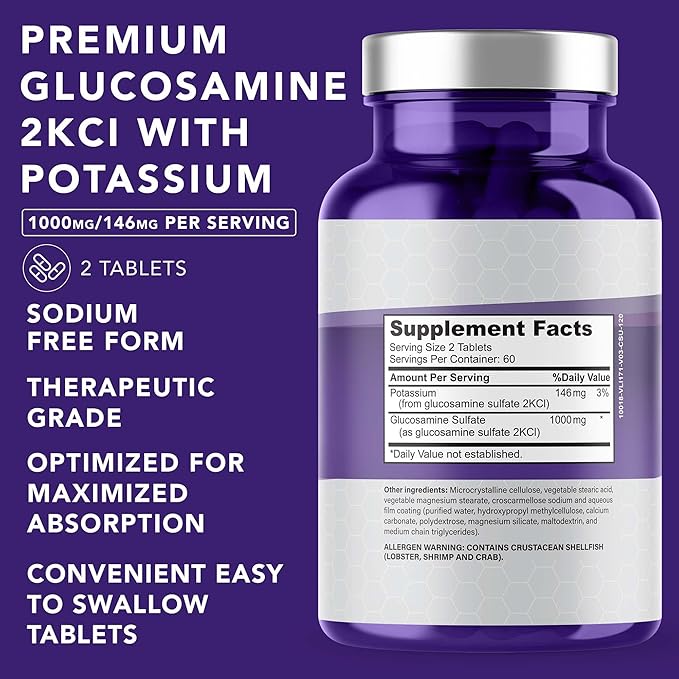 PLANT.O NUTRITION Glucosamine Sulfate with Potassium | Strong Joint Support Supplement | Supports Cartilage and Connective Tissues | Aids Knee and Bone Structure | 120 Tablets