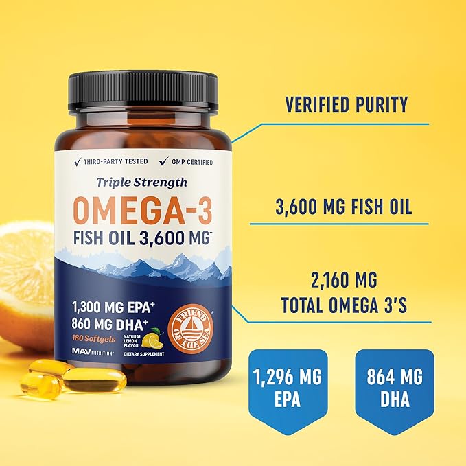 Omega 3 Fish Oil and Probiotic Capsules | Triple Strength EPA &amp DHA Omega 3 Burpless Softgels Plus Probiotic &amp Prebiotic Capsules for Gut Health &amp Immune Support | 60 Servings Each
