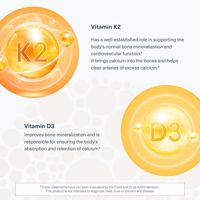Youtheory K2D3 - Immune Bone &amp Heart Health Support - Combines Vitamin D3 &amp Vitamin K2 - Dairy Soy &amp Gluten Free - 90 Vegetarian Capsules