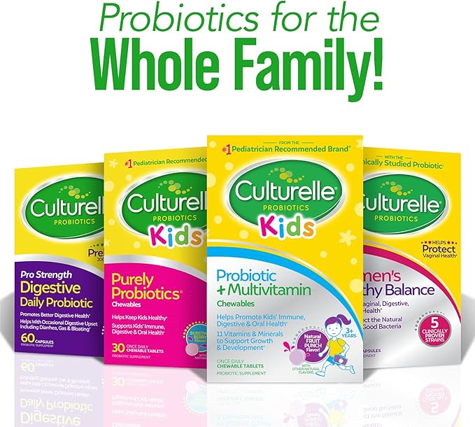 Culturelle Kids Probiotic + Complete Multivitamin Chewable for KidsAges 3+Digestive HealthOral Health&ampImmune Support-with 11 Vitamins&ampMineralsIncluding Vitamin CD3-&ampZinc30 Count (Pac