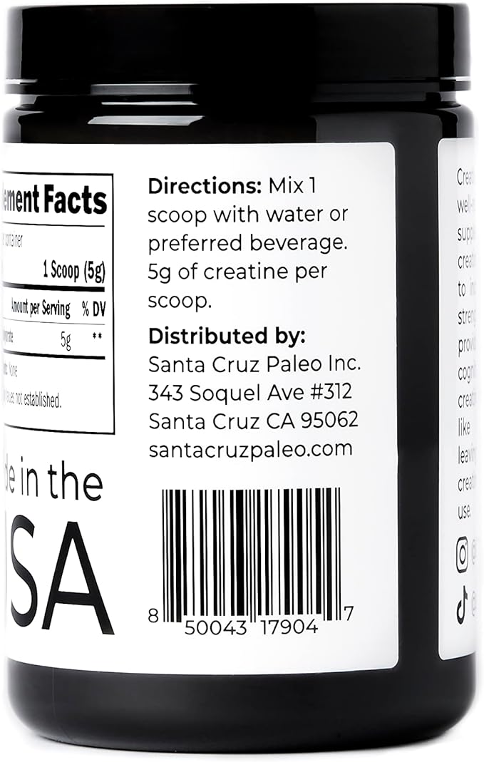 Santa Cruz Paleo Creatine Monohydrate Powder Micronized Unflavored Pre Workout and Muscle Support Supplement Gluten Free Keto Mix with Water or Shakes No Fillers or Additives 80 Servings 400g