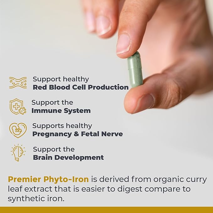 Premier Research Labs Phyto-Iron - Plant Based Iron for Men &amp Women for Blood Support Curry Leaves Supplement Iron Supplements Non-Heme Iron 18mg Iron Per Serving - 120 Vegetarian Capsules