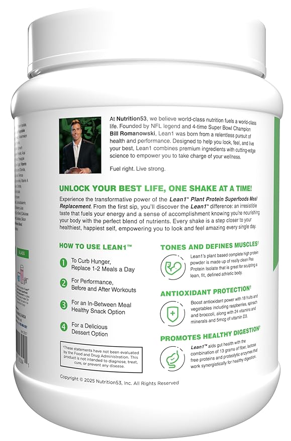 Lean1 Plant Based Protein Powder Meal Replacement strawberry flavor 15 serving