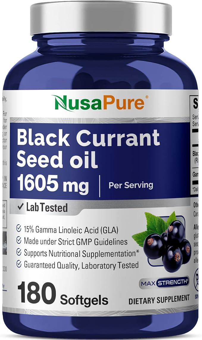 NusaPure Black Currant Seed Oil 1605 mg Gamma Linoleic Acid (GLA) 15% 180 Softgels (Non-GMO Soyfree)