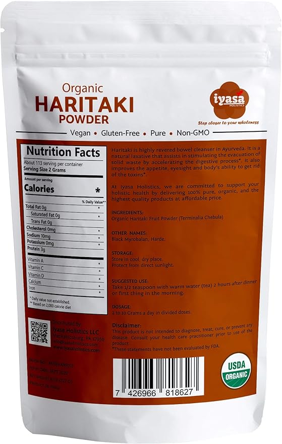 Haritaki Powder Organic 16oz - USDA-Certified Terminalia Chebula Superfood Powder for Digestive Balance Bowel Support Nutrient Absorption - Haritaki Herb Ayurveda Products by Iyasa Holistics