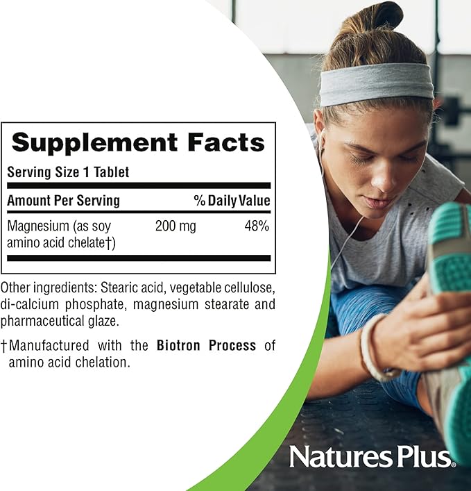 NaturesPlus Magnesium - 200 mg 180 Tablets - Vegetarian Gluten Free - 180 Servings