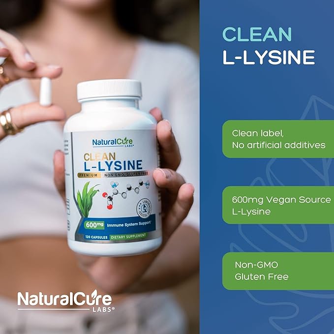 Natural Cure Labs Clean L-Lysine 600mg 120 Capsules | Vegan Non-GMO &amp Gluten Free