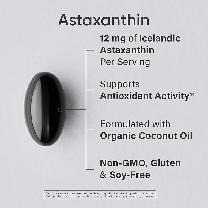 Sports Research® Triple Strength Astaxanthin 12mg w/Organic Coconut Oil - Antioxidant Supplement for Skin &amp Eye Health Support* - Soy Free · Non-GMO · Gluten Free - 60 Softgels