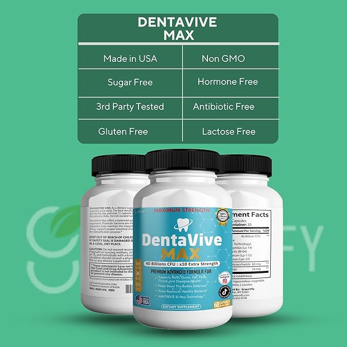 DentaVive Max Probiotic Supplement 40 Billion CFU 60 Capsules Premium Oral Health Support for Teeth Gums Digestive Health (3)
