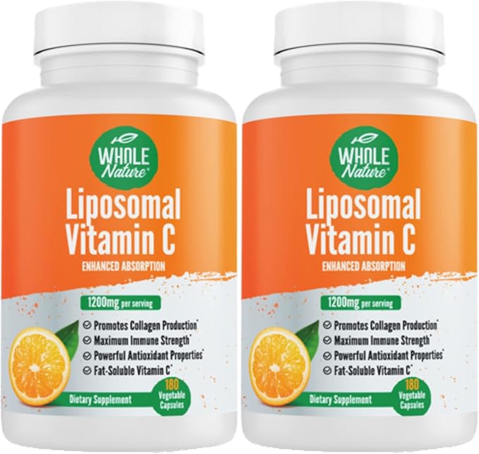 Liposomal Vitamin C Supplement Pills 1200 mg - High Absorption 180 Vegan Capsules Fat Soluble Vit C Maximum Strength Immunity Support &amp Collagen Booster Sunflower Lecithin  lypo spheric (2)