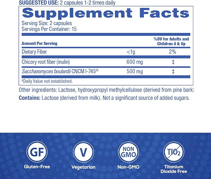 Florastor Advanced Pro+Pre Daily Probiotic and Prebiotic Supplement for Women and Men Boosts Good Bacteria Saccharomyces Boulardii CNCM I-745 (30 Capsules) (Pack of 1)