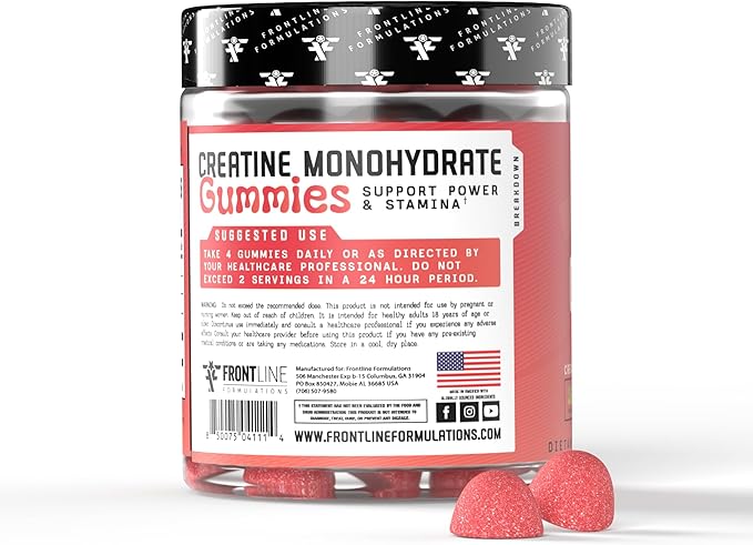 Creatine Monohydrate Gummies 5g Creatine per Serving Sugar-Free Creatine Supplement for Strength Lean Muscle &amp Cognitive Support Sour Strawberry 120 Gummies