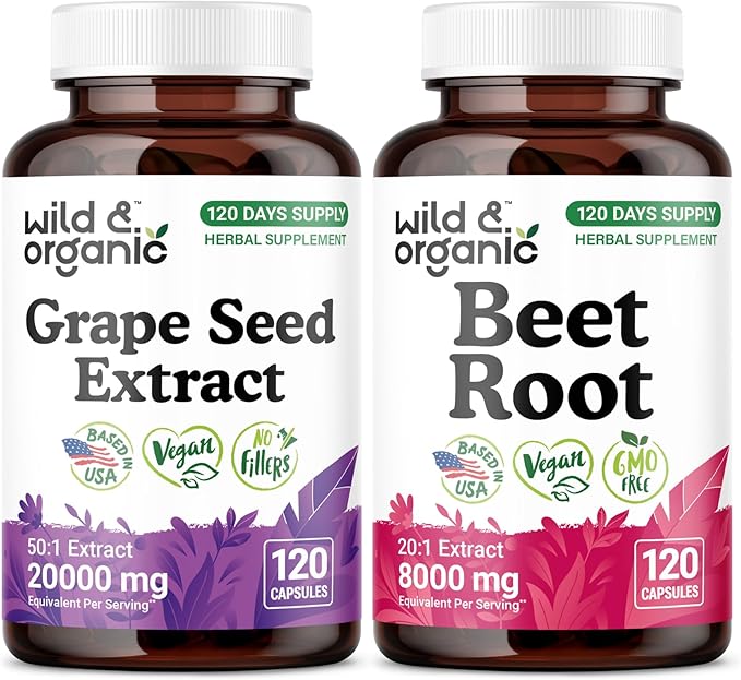 Wild &amp Organic Grape Seed Extract 120 Capsules &amp Beet Root 120 Capsules