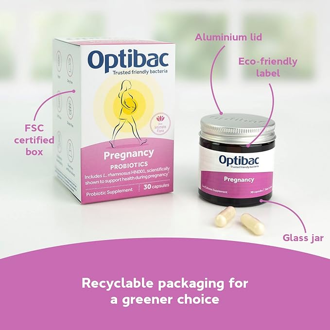 Optibac Probiotics Pregnancy - Vegan Probiotic for Pregnant &amp Breastfeeding Women to Support Gut Immune &amp Vaginal Health 12 Billion CFU &amp Prebiotic - 30 Capsules