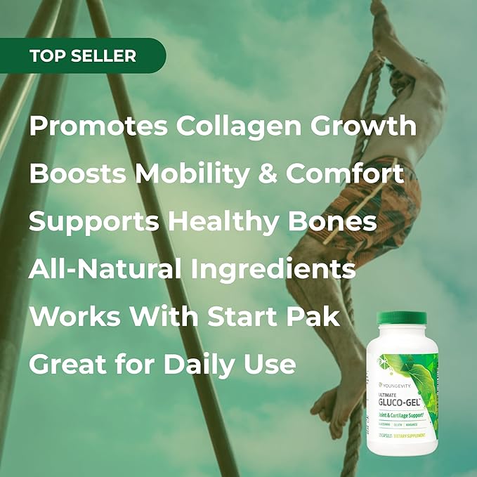 Youngevity Ultimate Gluco-Gel -for Tendons Bones &amp Cartilage | Contains Glucosamine Gelatin &amp Manganese | 120 Capsules | 1 Bottle