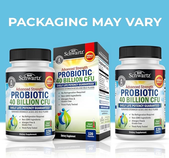 BioSchwartz Daily Probiotic Nutritional Supplement - 40 Billion CFU for Gut Health - Probiotics for Men and Women - Digestive Health with Astragalus &amp Lactobacillus - Shelf Stable - 120 Count