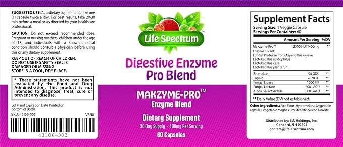 Life Spectrum - Digestive Enzyme Pro Blend Vitamins: Advanced Support for Optimal Digestion