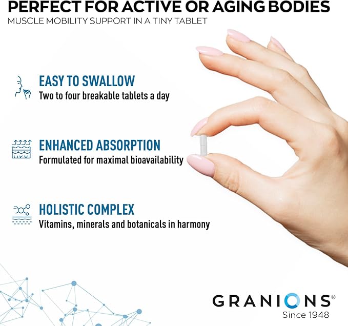Granions Advanced Muscle Comfort - Natural Muscle Relaxer Pills Support - Quinine Magnesium Potassium B Vitamins Chamomile CoQ10 - Immediate Muscle Relaxation and Comfort - 120 Tablet 30 Serving