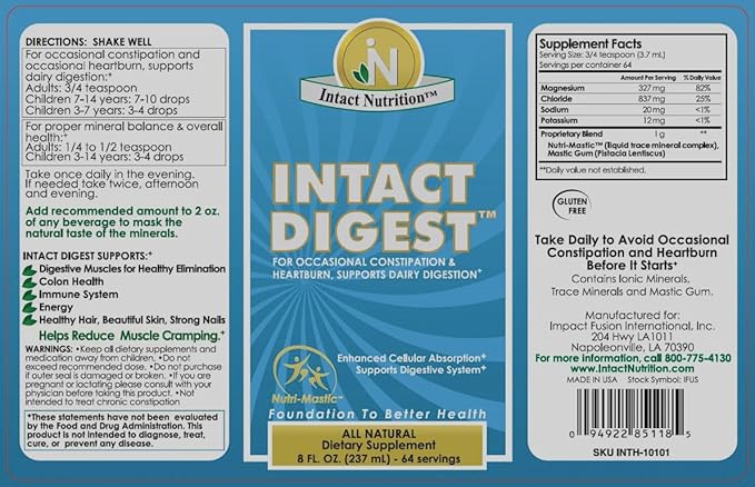 Intact Digest with Nutri-Mastic – Ionic Mineral &amp Mastic Gum Supplement – Supports Digestion Nutrient Absorption Detox Muscle Cramping Hydration &amp Immune Health – 8 fl oz