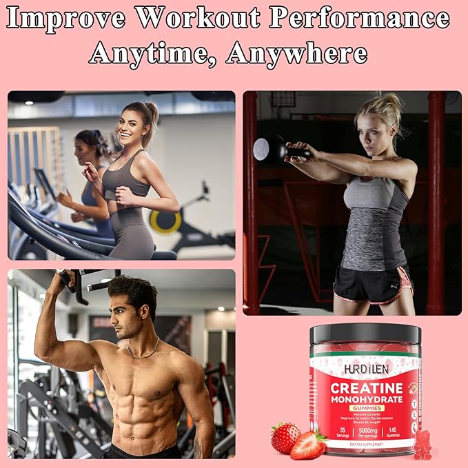 140 Count Creatine Monohydrate Gummies 5000mg Creatine Monohydrate No Sugar Gummies for Women &amp Men with L-Taurine Vitamin B12 for Muscle Strength Muscle Recovery Glute Builder Energy Boost