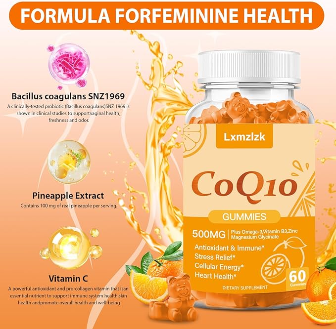 CoQ10 500mg Gummies-3X Better Absorption Q10 Supplements - Plus Omega-3 Magnesium Vitamin B3 &amp Zinc for Heart Health Cellular Energy &amp Antioxidant Vegan Non-GMO 120 Ct (2)