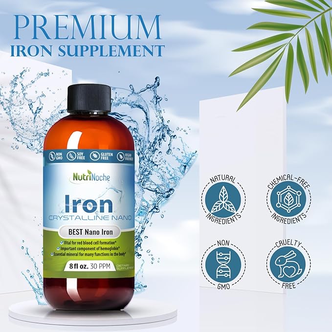 Liquid Iron Supplement for Women - High Potency Sublingual Iron Drops - Vegan Liquid - Tasteless Flavor - Premium Supplement for Men Women &amp Kids - 8 Ounces - Nutrinoche