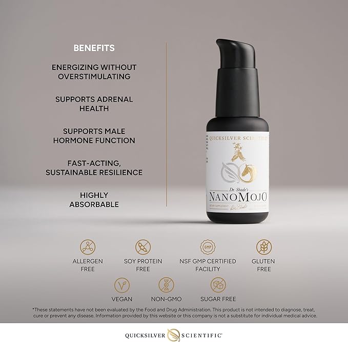 Quicksilver Scientific NanoMojo - Male-Specific Endurance Elixir &amp Energy Boost Support - 19 Herbs Including Epimedium for Men Rhodiola Extract Herbal Ginseng and Adaptogenic Herbs (1.7oz / 50m