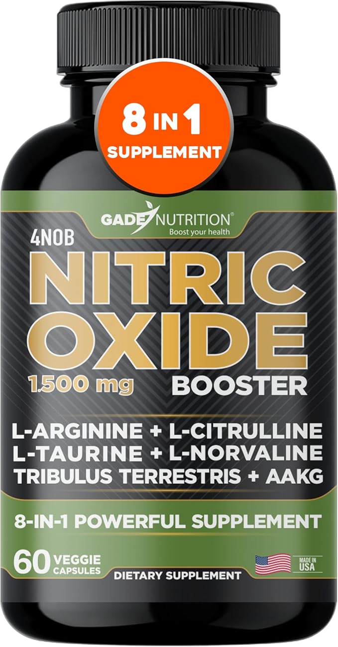 Gade Nutrition Nitric Oxide Supplement L Arginine Capsules – Energy Endurance &amp Performance - Pre Workout - Muscle Builder - with All Essential Amino Acid and Maca Root