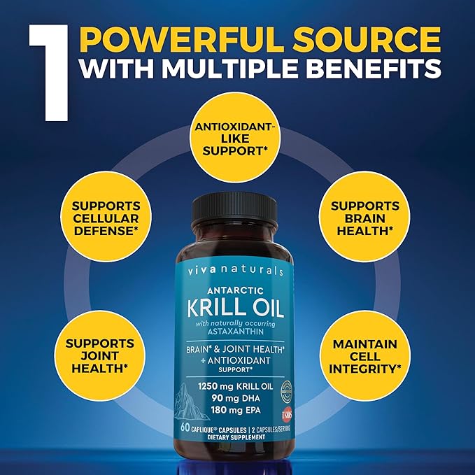 Viva Naturals 1250 mg Antarctic Krill Oil and 2500 mg Triple-Strength Omega-3 Fish Oil Bundle Providing Omega-3 EPA and DHA