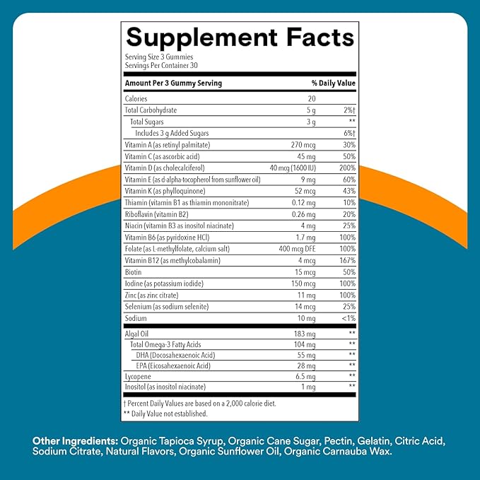 SmartyPants Men's Multivitamin Gummies with Omega 3 DHA/EPA Methylfolate Vitamin D3 C B12 B6 A K Zinc Raspberry Lemonade Flavor 90 Count (30 Day Supply)