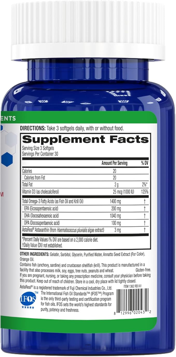BioTrust OmegaKrill EPA &amp DHA Omega 3 Supplement Fish and Krill Oil to Provide Support for Joint Heart Brain Eye and Skin (30 Servings)