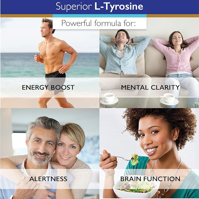 Superior Labs L-Tyrosine 500 mg Pure Non-GMO Nootropic Amino Acid High Absorption Mood &amp Focus Support Stress Relief Cognitive &amp Mental Clarity Thyroid &amp Alertness Support120 Veg Ca