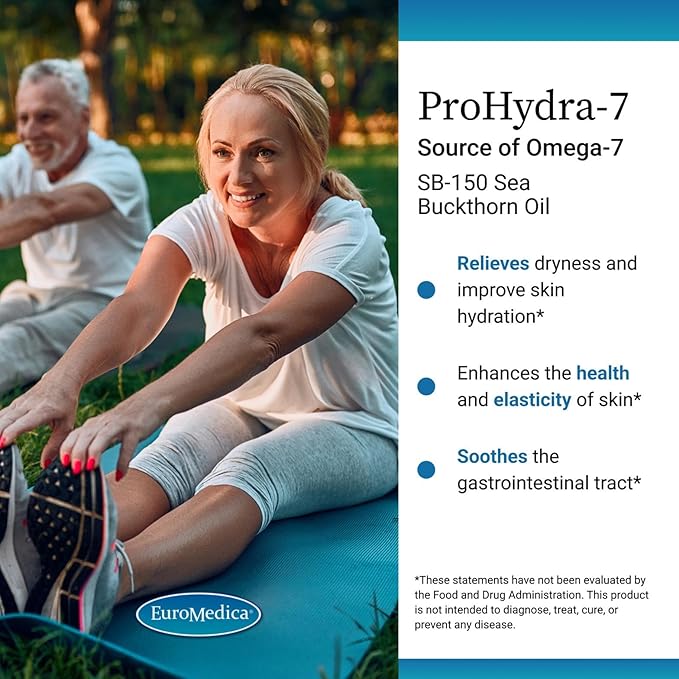 EuroMedica ProHydra-7 - Dietary Supplement with Essential Fatty Acids - Nutritional Supplement to Support Skin Health with Sea Buckthorn Berry Pulp &amp Seed Oil - 60 Softgels