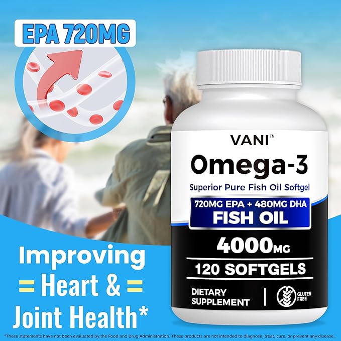 Fish Oil Omega 3 （4000mg） 120 SoftgelsOmega 3 Fatty Acid Supplements with EPA &amp DHA for Brain &amp Heart Health*