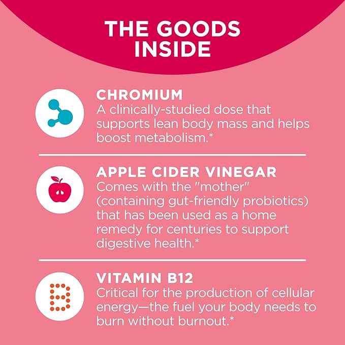 OLLY Metabolism Gummy Rings Apple Cider Vinegar Vitamin B12 Chromium &amp Probiotic + Prebiotic Gummy Digestive Support and Gut Health 500 Million CFUs Fiber