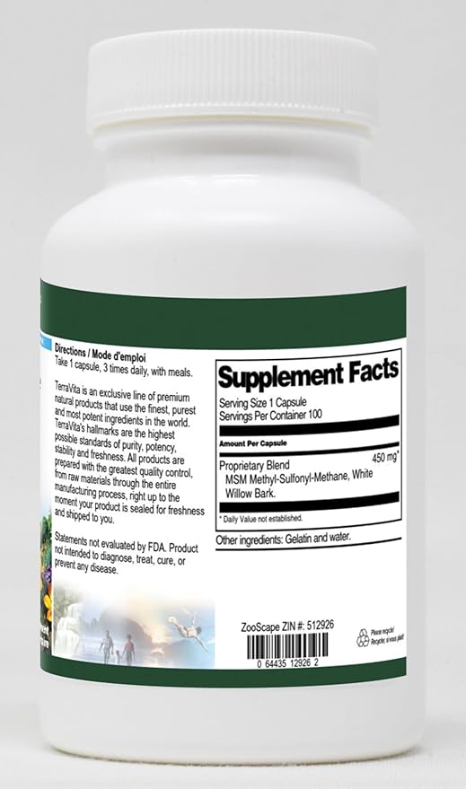 MSM and White Willow Bark Combination - 450 mg (100 Capsules ZIN: 512926) - 3 Pack