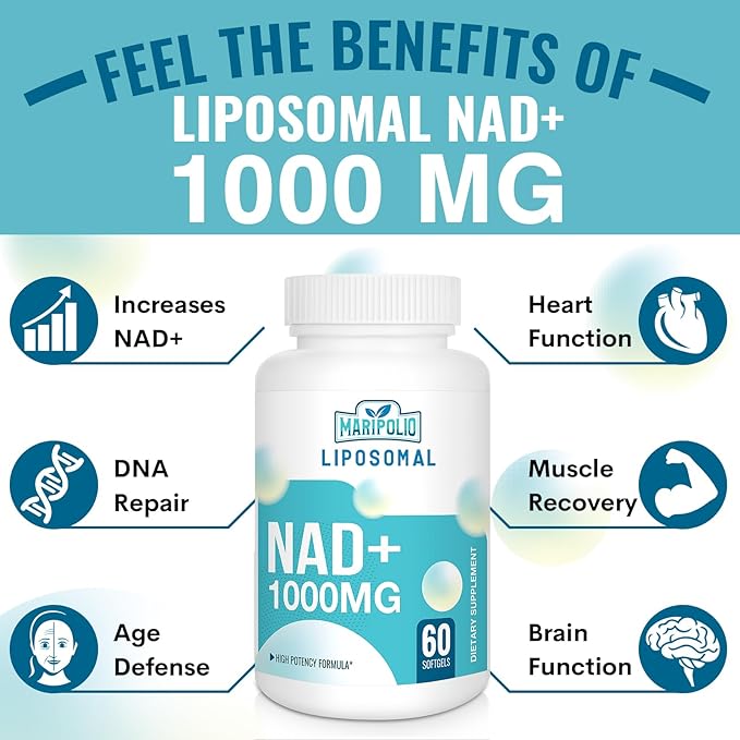 Liposomal NAD+ 1000 mg Supplement | High Bioavailability Liposomal Delivery | Cellular Energy &amp Wellness Support | Pure NAD+ Dietary Supplement for MenWomen 120 Softgels
