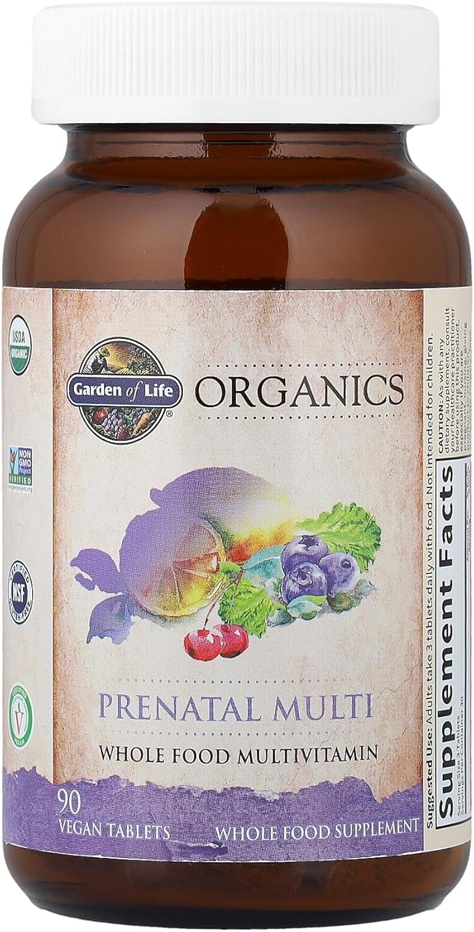 Garden of Life Organics Prenatal Multivitamin with Folate B6 B12 D3 &amp Iron – Prenatal Vitamins for Women with Energy Metabolism Support for Healthy Fetal Development Non-GMO Vegan 30 Serving