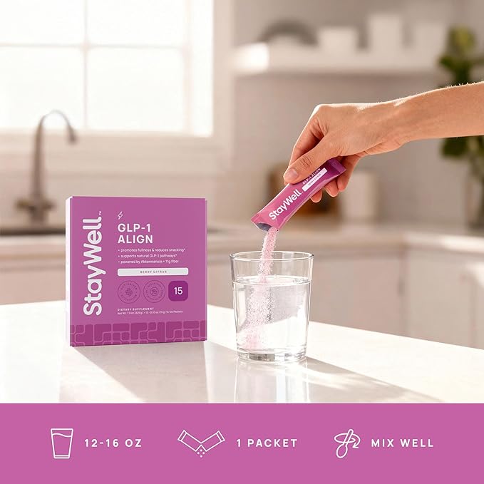 Stay-Well Naturals GLP-1 Probiotic | Akkermansia GLP-1 Supplement Fiber GLP 1 Booster | Probiotic and Fiber Support with Inulin Psyllium PHGG and Soothing Ginger Extract - Berry Citrus 15 Ct.