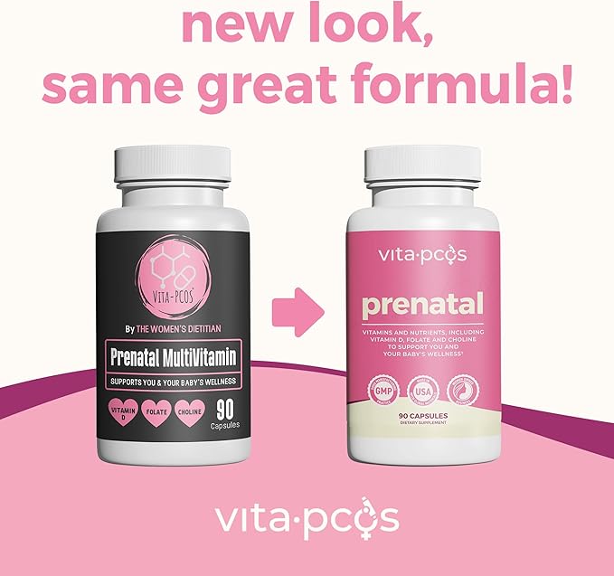 VITA-PCOS Prenatal Vitamins for Women – Multivitamins with Folic Acid Iron Choline &amp More – Essential Nutrients for Preconception Pregnancy and Baby’s Development – 90 Capsules 1 Month Supply