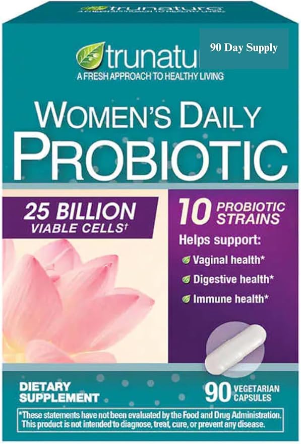 Tru Nature Women's Daily PROBIOTIC 90 Capsules 25 Billion Cells Vegetarian Probiotics for Digestive Health 90 Count 90 Day Supply +Better Guide Vitamins