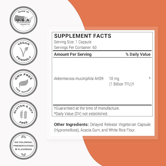 Supersmart Akkermansia Muciniphila 1 Billion TFU per Day (Pasteurized Probiotic) - Enhanced Absorption - Postbiotic Supplement | Non-GMO &amp Gluten Free - 60 Delayed Release Capsules