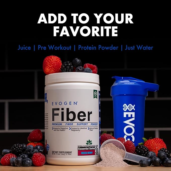 Evogen Fiber - Premium Fiber Powder Supplement | No Bloat Constipation &amp Gut Health Support | Natural Mixed Berry | 30 Servings