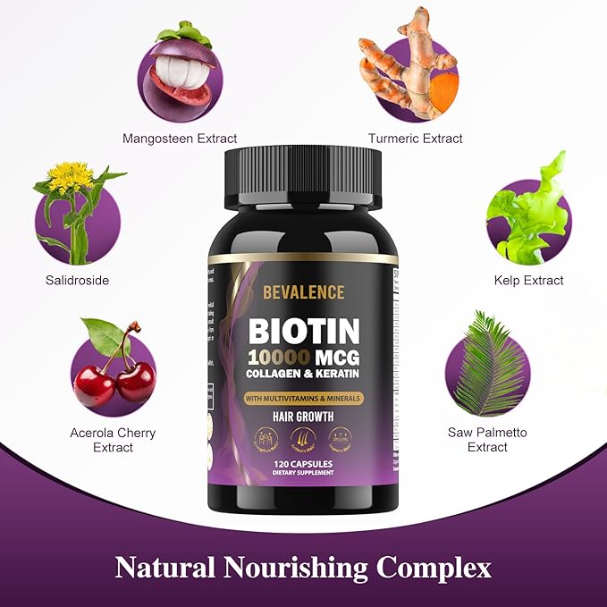 Biotin 10000MCG Hair Growth Support for Women &amp Men with Collagen &amp Keratin – Hair Skin &amp Nails Vitamins with Multivitamins &amp Minerals – 120 Capsules (2-Month Supply)