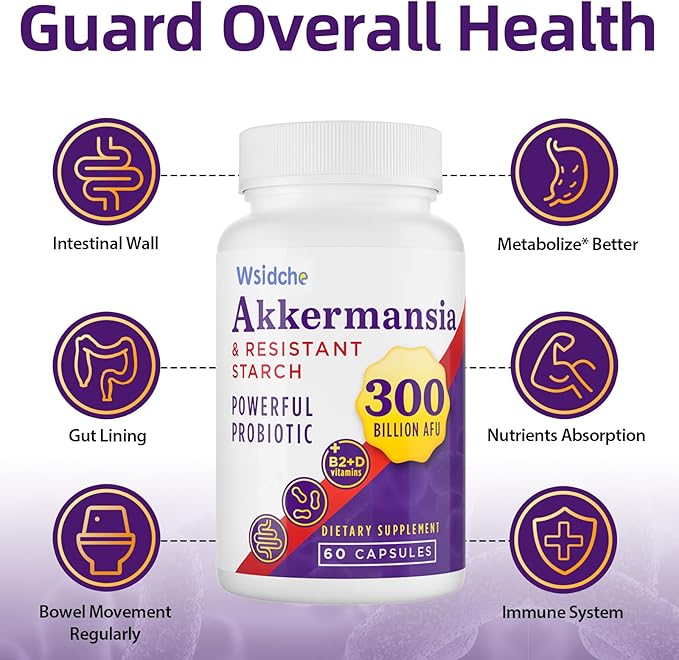 300 Billion AFU Akkermansia Muciniphila Supplement for Women &amp Men Akkermansia Probiotic Digestive Gut Immune &amp Overall Health Enhances Gut Digestive Lining Function - 240Capsule