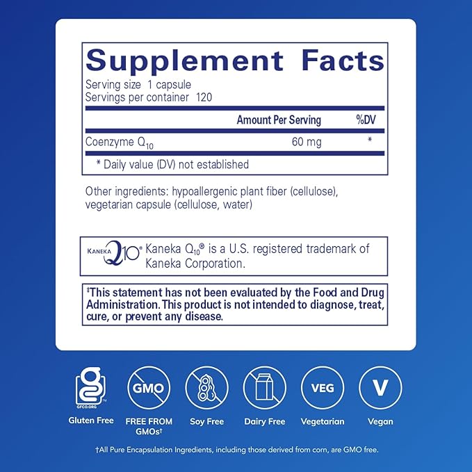 Pure Encapsulations CoQ10 60 mg | Coenzyme Q10 Supplement for Energy Antioxidants Brain and Cellular Health Cognition and Cardiovascular Support* | 120 Capsules