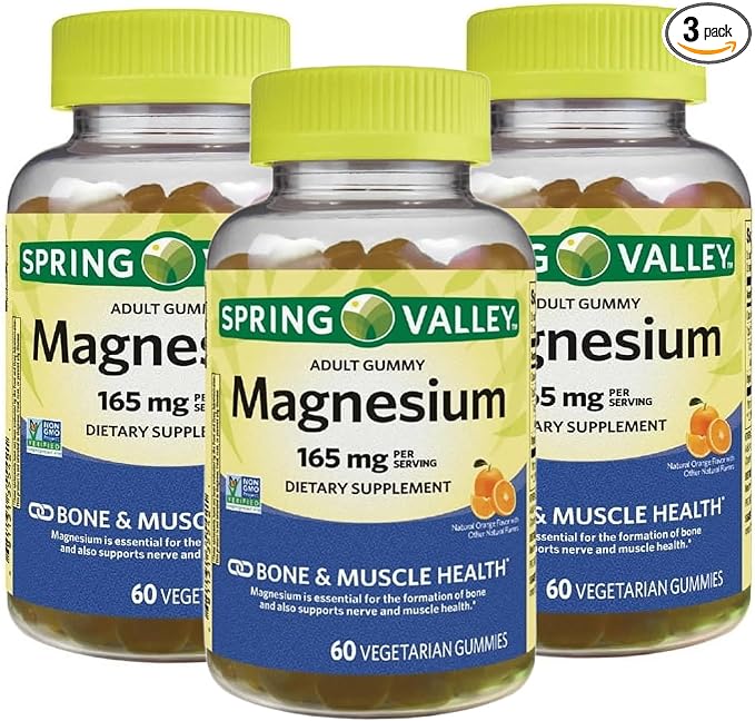Magnesium 165mg – 60 Gummies Orange Flavor Magnesium Citrate Gummy Magnesium Gummies Chewable Magnesium Supplement for Bone &amp Muscle Health + 7 Day Pill Organizer Included (Pack of 3)