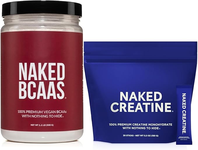 NAKED BCAAs Amino Acids Powder 500g (100 Servings) Creatine Stick Packs (30 Servings) – Unflavored Vegan Non-GMO Gluten Free Soy Free No Fillers